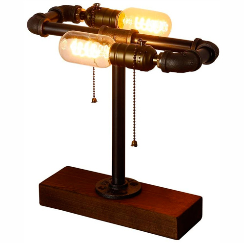 Lampe INJUICY Vintage Industriel Socle en Bois 